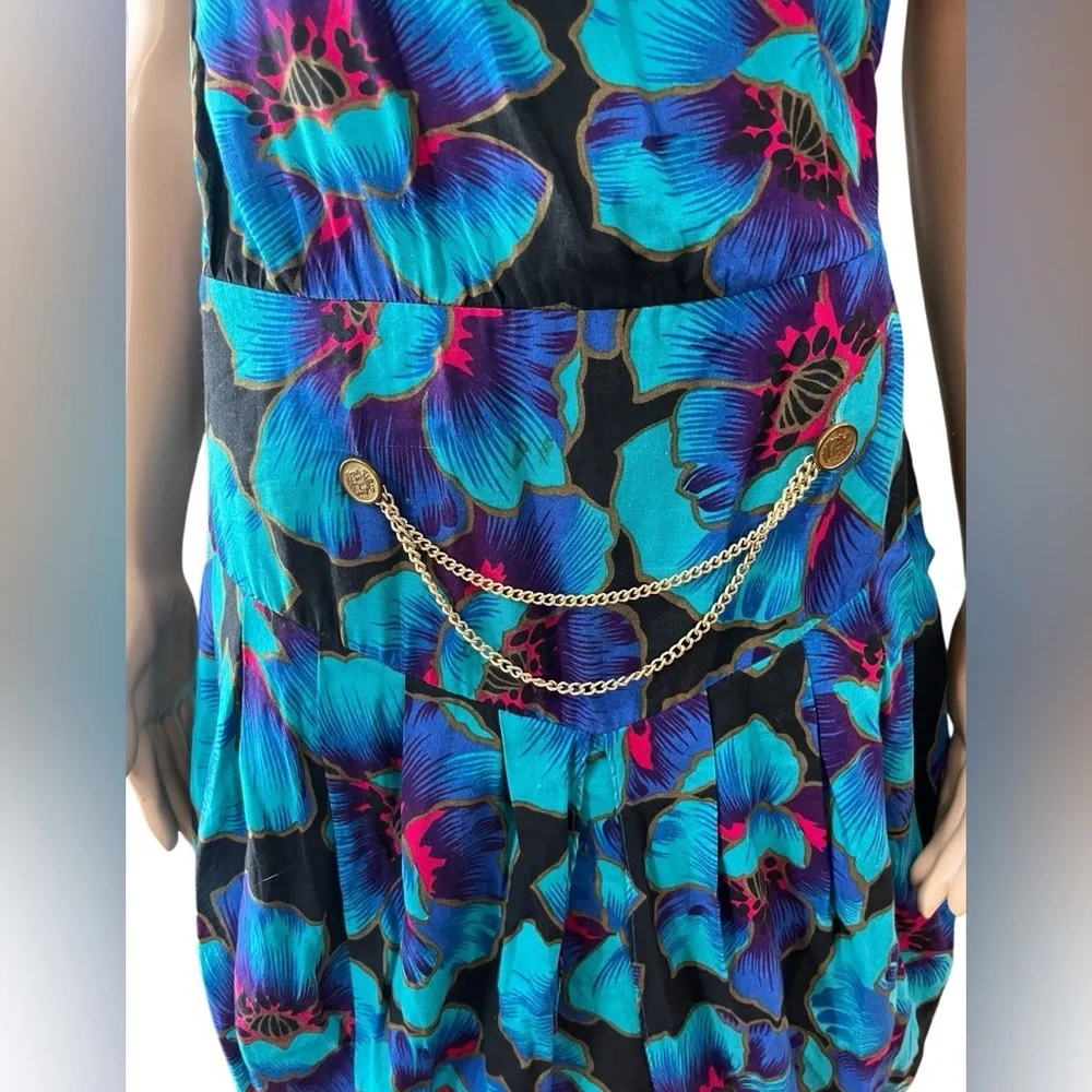 Beau Monde blue floral peplum bold watercolor vintage 80’s dress 12